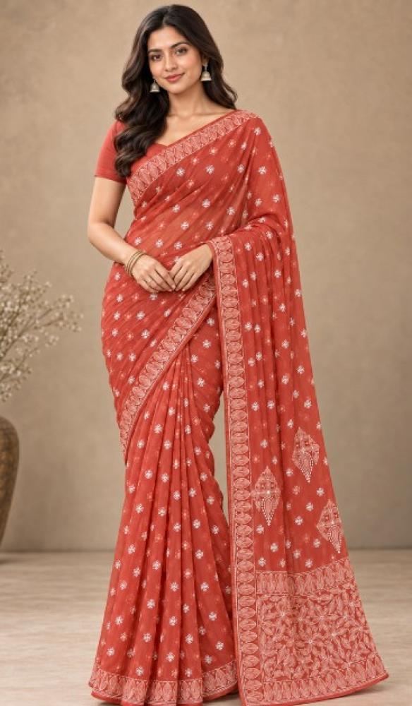 Rust Classic  Chikankari Work