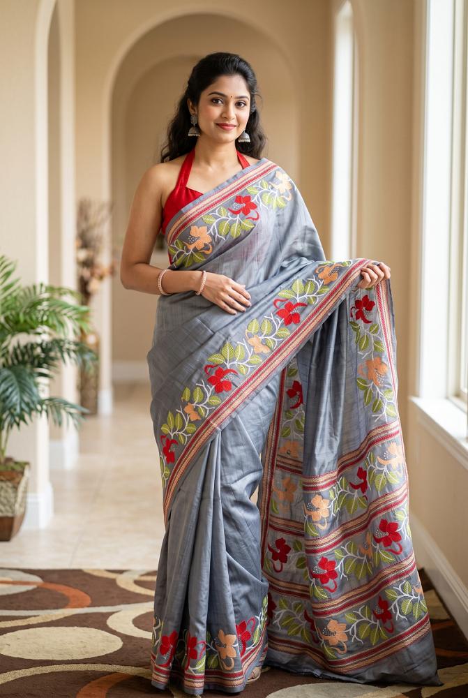 Elegant Katha Tussar Saree 