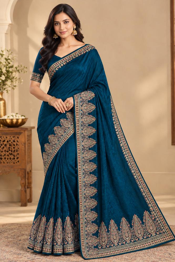 Rich Blue Kashmiri Silk